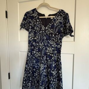 J. Crew Navy and White Floral V-Neck Mini Dress
